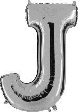 Balon, foliowy literka mała 30 cm - srebrna "J"