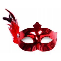 Maska Party z piórkiem, czerwony