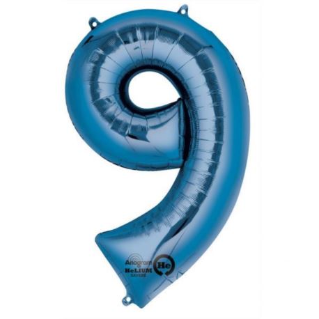Balon, foliowy Cyfra "9" - niebieski 63x86 cm