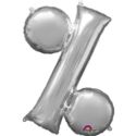 Balon, foliowy kształt symbolu "%" 91x91 cm srebrn