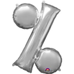 Balon, foliowy kształt symbolu "%" 91x91 cm srebrn