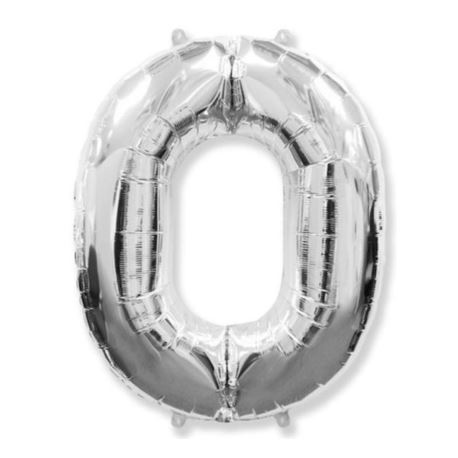 Balon, foliowy FX "Number 0" srebrny 95 cm