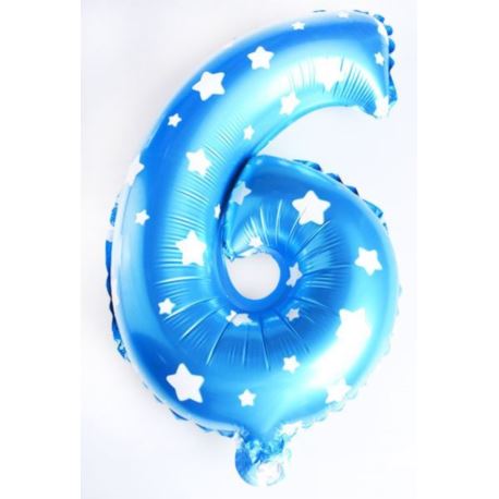 Balon foliowy cyfra "6" - niebieska w gwiazdki