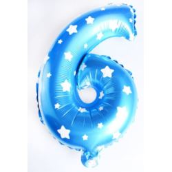 Balon foliowy cyfra "6" - niebieska w gwiazdki