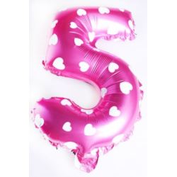 Balon foliowy cyfra "5" - różowe w serduszka