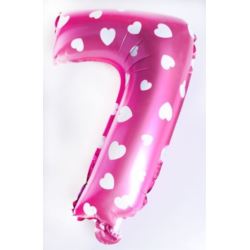 Balon foliowy cyfra "7" - różowe w serduszka