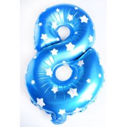 Balon foliowy cyfra "8" - niebieska w gwiazdki