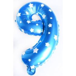 Balon foliowy cyfra "9" - niebieska w gwiazdki