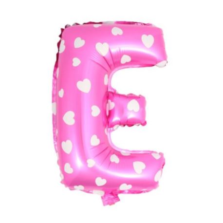 Balon foliowy Litera "E" - różowa w serduszka