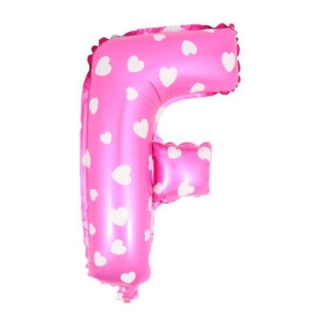 Balon foliowy Litera "F" - różowa w serduszka