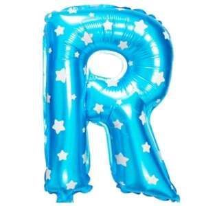 Balon foliowy Litera "R" - niebieska w gwiazdki