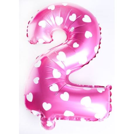 Balon foliowy cyfra "2" - różowe w serduszka