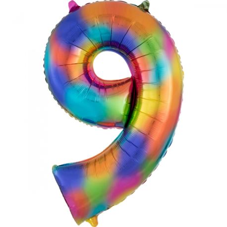 SuperShape "9" Rainbow Splash, balon foliowy L34,