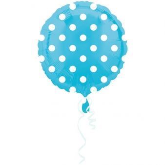 Balon, foliowy niebieski w grochy białe
