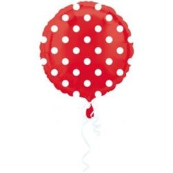 Balon, foliowy czerwony w grochy białe