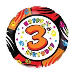 Balon, foliowy 18" FX - Happy Birthday - "3"