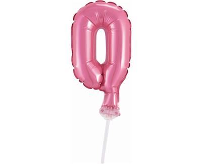 Balon foliowy 13 cm na patyczku "Cyfra 0", różowa