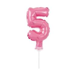 Balon foliowy 13 cm na patyczku "Cyfra 5", różowa