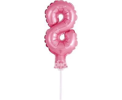 Balon foliowy 13 cm na patyczku "Cyfra 8", różowa