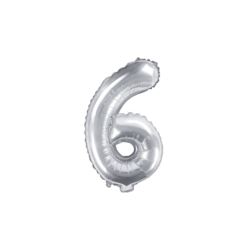 Balon foliowy Cyfra "6", 35cm, srebrny