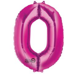Balon, foliowy Cyfra "0" - różowy 66x88 cm
