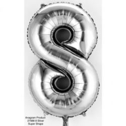 Balon, foliowy cyferka mini "8" 20x35 cm, srebro