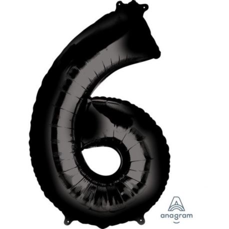 Balon foliowy cyfra "6", czarny 55x86 cm.
