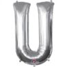 Balon, foliowy literka mini "U" 20z33 cm, Srebrna