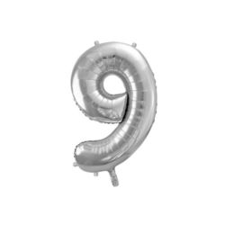 Balon foliowy Cyfra "9", 86 cm, srebrny, 1 szt.