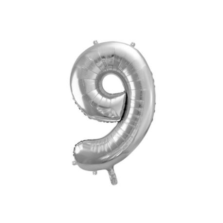 Balon foliowy Cyfra "9", 86 cm, srebrny, 1 szt.