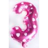 Balon foliowy cyfra "3" - różowe w serduszka