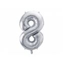 Balon foliowy Cyfra "8", 86 cm, srebrny, 1 szt.