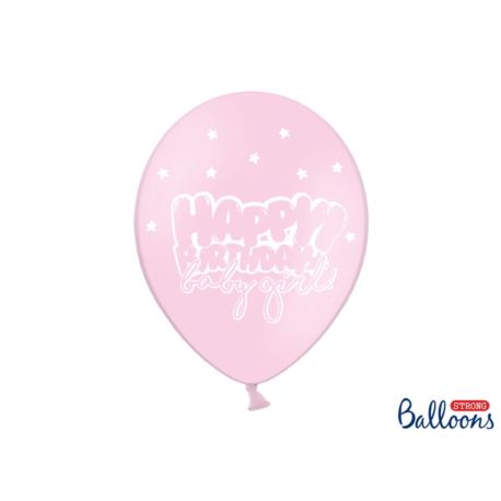 Balony 30cm Happy Birthday P Baby Pink