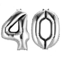 Balony foliowe cyfry "4 i 0" - srebrne