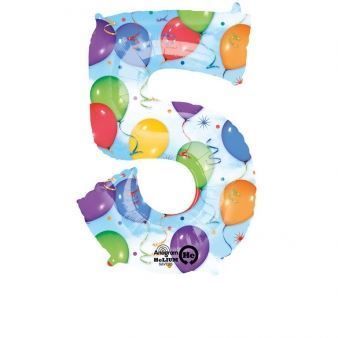 Balon, foliowy Cyfra "5" multicolor 58x86 cm