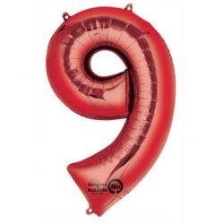 Balon, foliowy cyfra "9" czerwona 63x86 cm