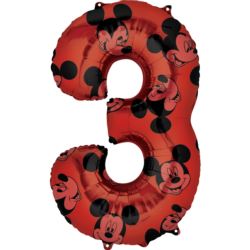 Balon foliowy Mickey Mouse "3" - czerwona,66x88 cm