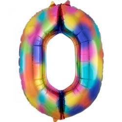Balon foliowy cyfra "0" - Rainbow Splash, 66x88 cm