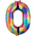 Balon foliowy cyfra "0" - Rainbow Splash, 66x88 cm