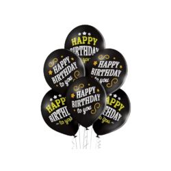 Balony 12" Happy Birthday Black 6 szt.