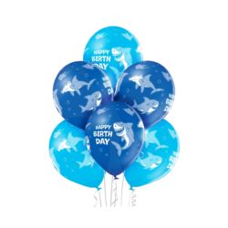 Balony 12"  Birthday Shark 6 szt/op.