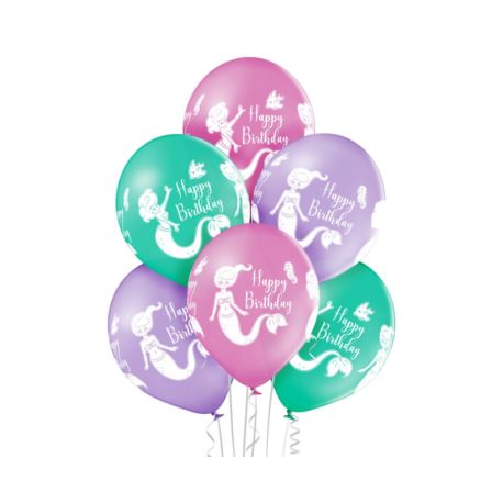 Balony 12"  Birthday Mermaid 6 szt/op.