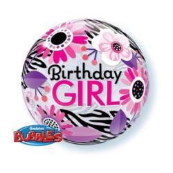 balony, balony na hel, dekoracje balonowe, balony Łódź, balony z nadrukiem, Balon, foliowy 22" QL Bubble Poj."Birthday Girl"