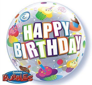 Balon, foliowy 22" QL Bubble Poj. "Happy Birthday"