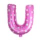 Balon foliowy Litera "U" - różowa w serduszka