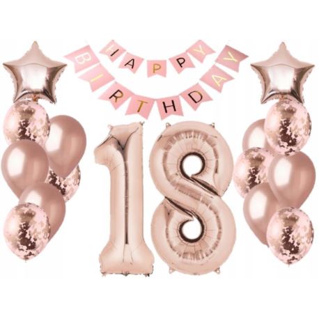 Zestaw Balony i Baner na 18 Urodziny Rose Gold