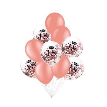 Balony na 18 urodziny różowe złoto konfetti 10szt