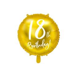 balony, balony na hel, dekoracje balonowe, balony Łódź, balony z nadrukiem, Balon foliowy 18th Birthday, złoty, średnica 45cm