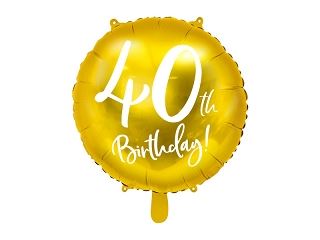 Balon foliowy 40th Birthday, złoty, średnica 45cm