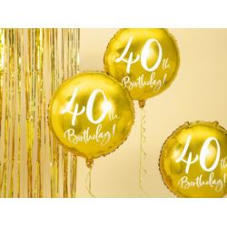 Balon foliowy 40th Birthday, złoty, średnica 45cm